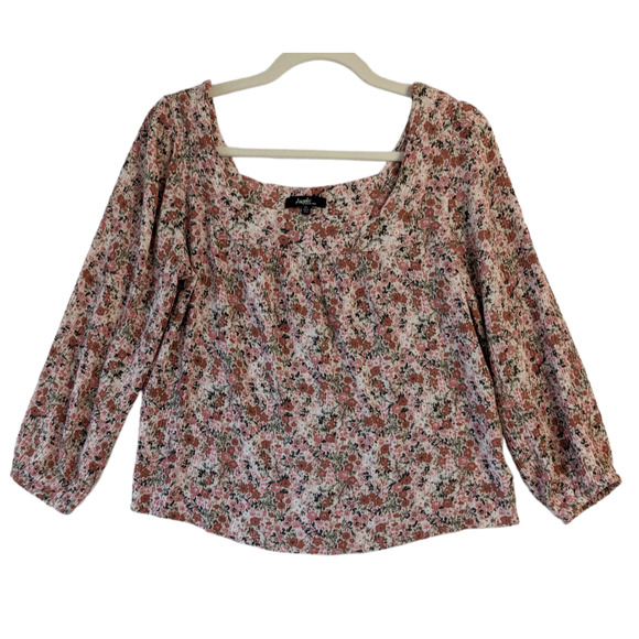 Angels Forever Young Top Floral Peasant Milk Maid Square Neck Smocked Size M - Picture 1 of 9